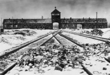 An undated archive photograph shows Auschwitz II-Birkenau main guard house which prisoners called ...